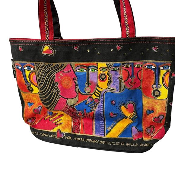 Laurel Burch Shoulder Bag Purse Multicolor Art Faces Women Hearts Zip NWT - Picture 1 of 8